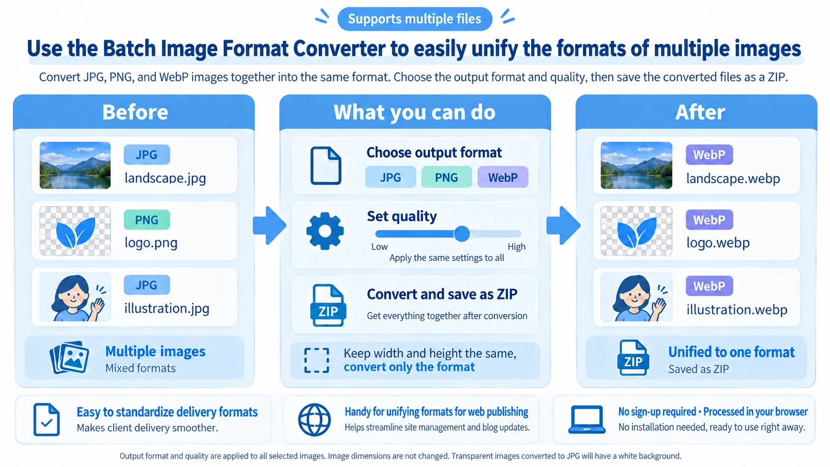 Illustration explaining how Bulk Image Format Converter works