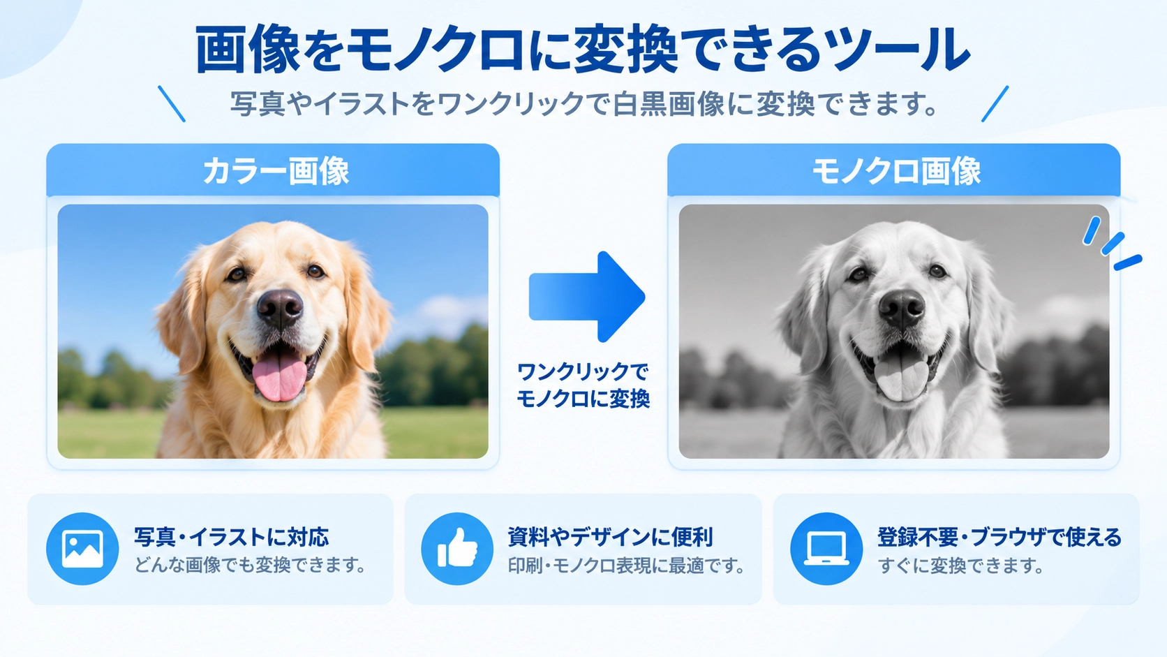 モノクロ変換の機能と使い方を紹介する解説画像