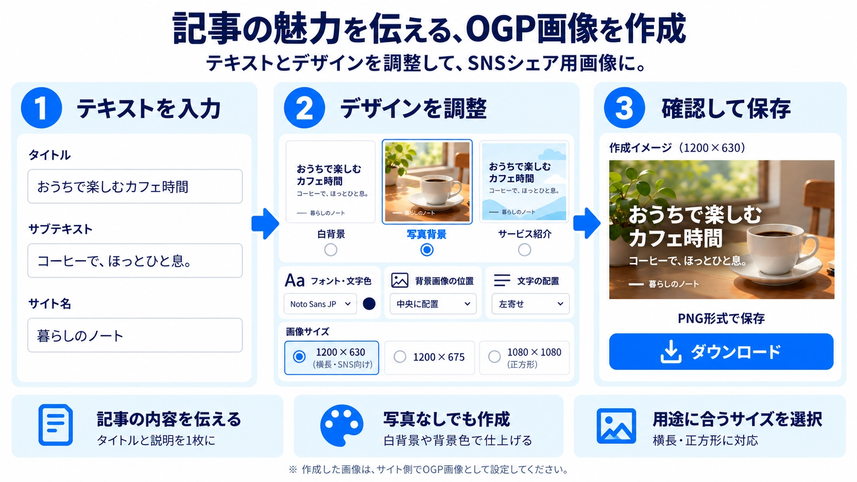 OGP画像作成の機能と使い方を紹介する解説画像